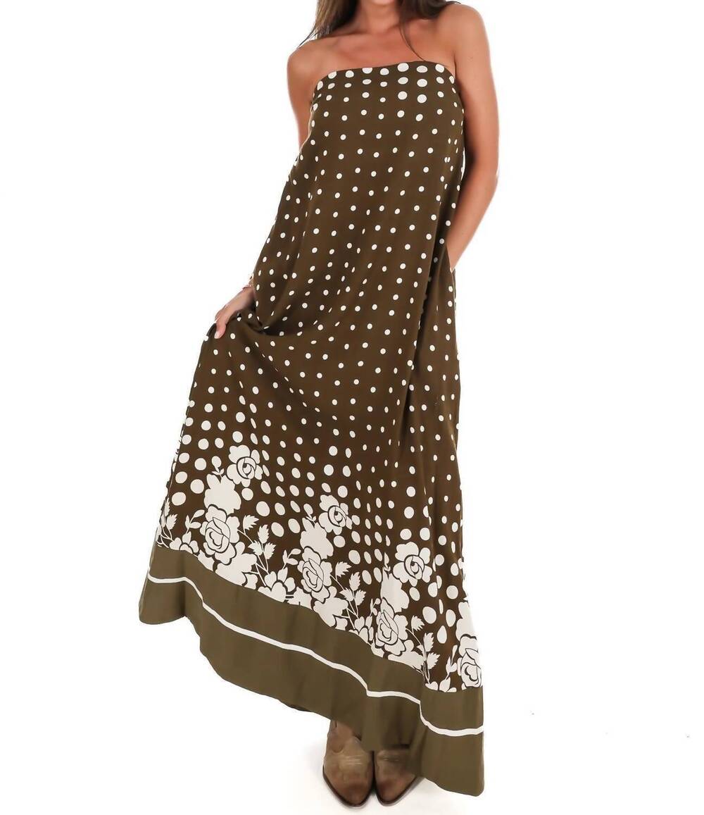 NEW ENTRO everything in place strapless polka dot maxi dress in olive